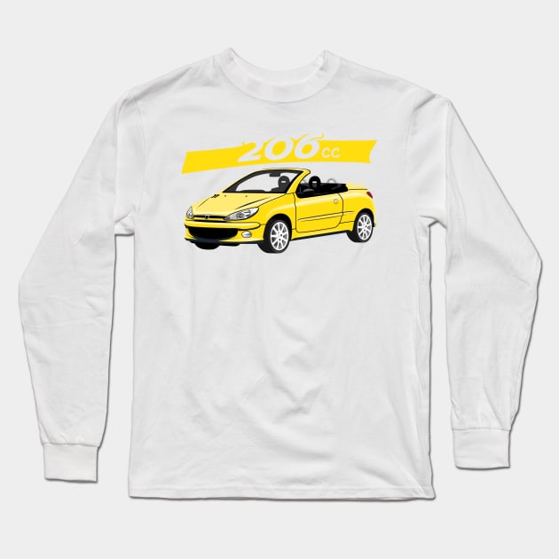 City car 206 cc Coupe Cabriolet france yellow Long Sleeve T-Shirt by creative.z